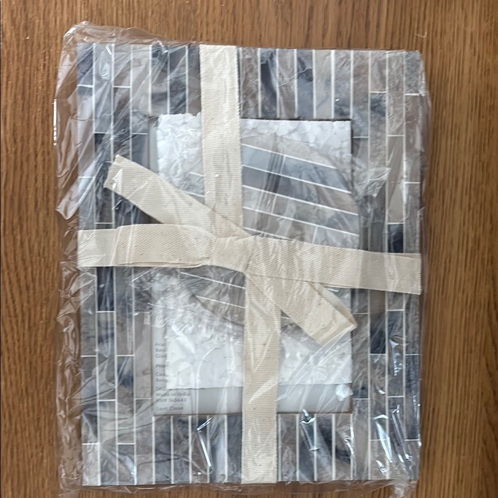 NWT Striped Gray and White Picture Frame with matching coasters